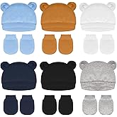 Newborn Baby Hats and Mittens Set Bear Ear Baby Beanie No Scratchs Gloves Newborn Hats Cotton Infant Caps Boys Girls