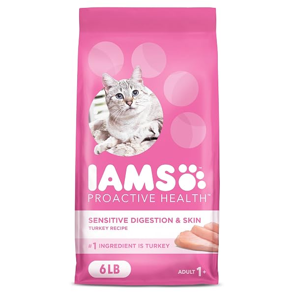 IAMS PROACTIVE HEALTH ADULT SENSITIVE DIGESTION & SKIN DRY CAT FOOD WITH TURKEY, 6 LB. BAG