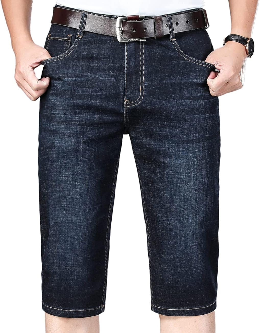 KTWOLEN Mens Casual 3/4 Denim Shorts Summer Jean Short Long Short Capri