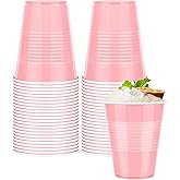 WYTAOHZL 50 Pack Disposable Plastic Cups 12 Ounce Pink Plastic Cups Pink Drinking Cups Bulk Disposable Cup for Wedding Birthday Party