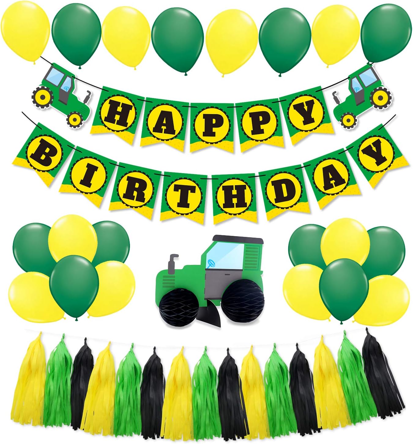 SIFAN 44 PCS Green Tractor Party Supplies Tractor Happy Birthday Baby Shower Decorations Banner Garland Banner for Boys Farm Tractor John Deere Party Celebrations