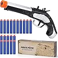 LEZKIDOL Pirate Toy Foam Blaster for Kids Boys Pirate Flintlock Pistol Toy with 20 Foam Darts Pirate Costume Play Accessories Halloween Pirate Cosplay Gift for 3 4 5 6 Year Olds Boys, Silver
