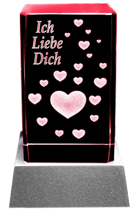 Kaltner Präsente Stimmungslicht - Ein ganz besonderes Geschenk: LED Kerze / Kristall Glasblock / 3D-Laser-Gravur Herzen Ich l