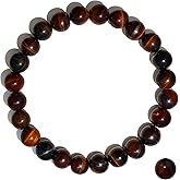 Clilopoal Natural Crystal Stone Golden Tiger's Eye Bracelet Black Obsidian Round Bead Elastic Energy Healing Bracelet for Men and Women Small, Medium, Large 6mm 8mm 10mm 12mm