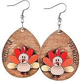Cute Thanksgiving Turkey Dangle Earrings Colorful Turkey Wooden Earrings Thanksgiving Fall Jewelry for Women