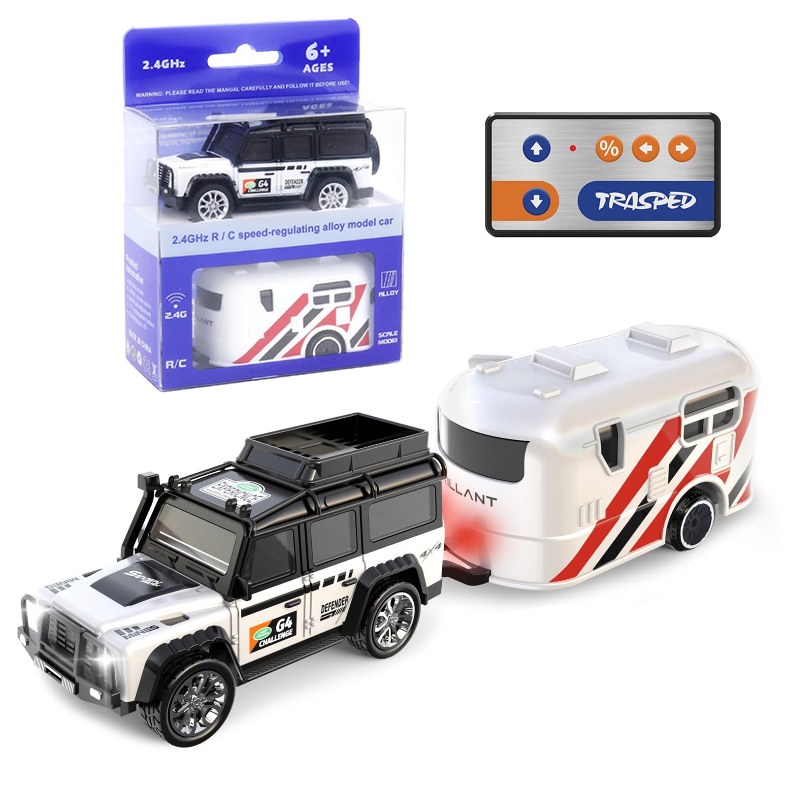 Photo 1 of 1:64 White Remote Control Toy Cars for Kids 2.4Ghz Adjustable Speed Scale Alloy Pickup RC Trucks with Trailer and Car Lights, USB-C Recharging, Easy to Operate, Festive Gift for Children, Boys, Girls