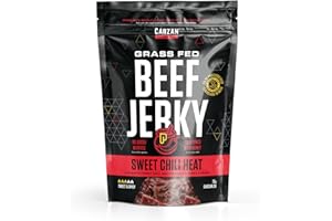 Sweet Chili Heat Beef Jerky by Carzan Grass-Fed, No Added Nitrites, Honey-Sweetened, High Protein Snack 75g
