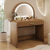 Merax 39" Make Up Vanity Desk with Touch Screen Lighted Mirror and Storage Drawer, Rubber Wood Girls Makeup Dresser Table for Bedroom, Dressing Room