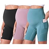 POSHDIVAH 3/4 Pack Maternity Biker Shorts Over The Belly Summer Pregnancy Yoga Active Workout Athletic Short Pants 5"/8"