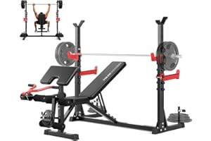 YOLEO 1980LBS Adjustable Weight Bench Set, 47.44" Wide Grip, Workout Bench with Squat Rack, Leg Extension, Preacher Curl, Bench Press with Safety Bar Catches, Weight Benches for Home Gym