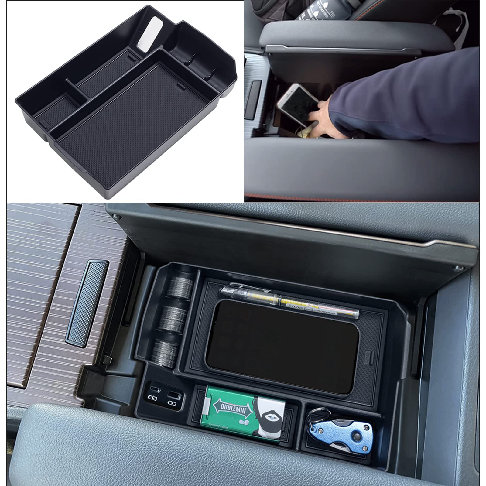 Photo 1 of TOPINSTALL Center Console Organizer Compatible with 2021-2024 2025 Toyota Sienna Accessories, Armrest Box Secondary Storage Tray Coin Container ABS Plastic-Black