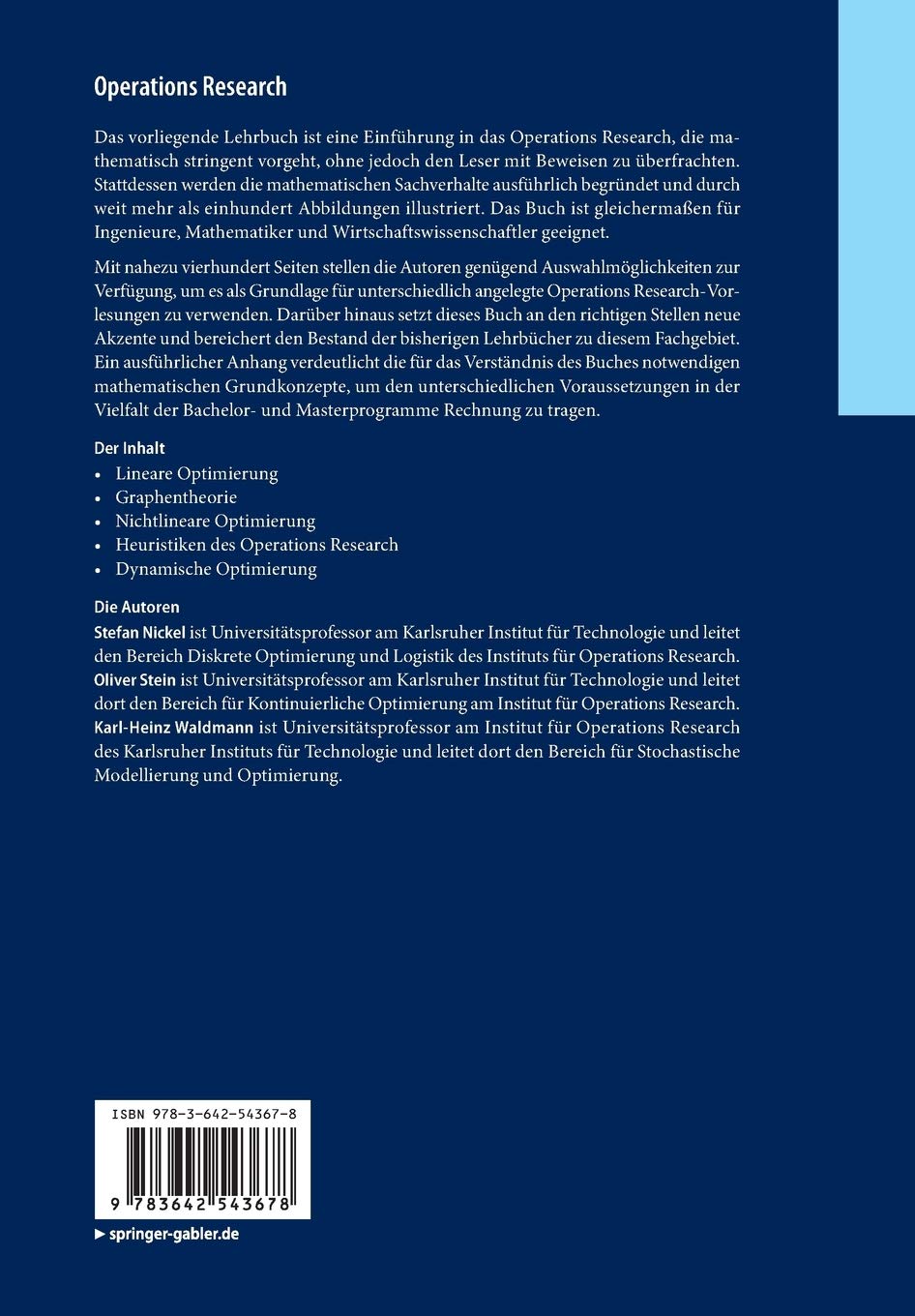 Operations Research Springer Lehrbuch Amazon De Nickel Stefan Stein Oliver Waldmann Karl Heinz Bucher