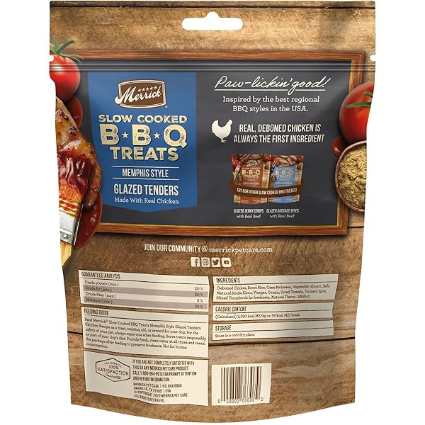 MERRICK SOFT DOG TREATS, SLOW COOKED BBQ CHICKEN DOG TREAT CHEWS, MEMPHIS STYLE GLAZED TENDERS – 10 OZ. POUCH