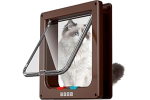 FAREVER Medium Cat Door Interior Door Pet Door for Cat Exterior Door 4 Modes Locking Suitable for Window and Wall (Brown)