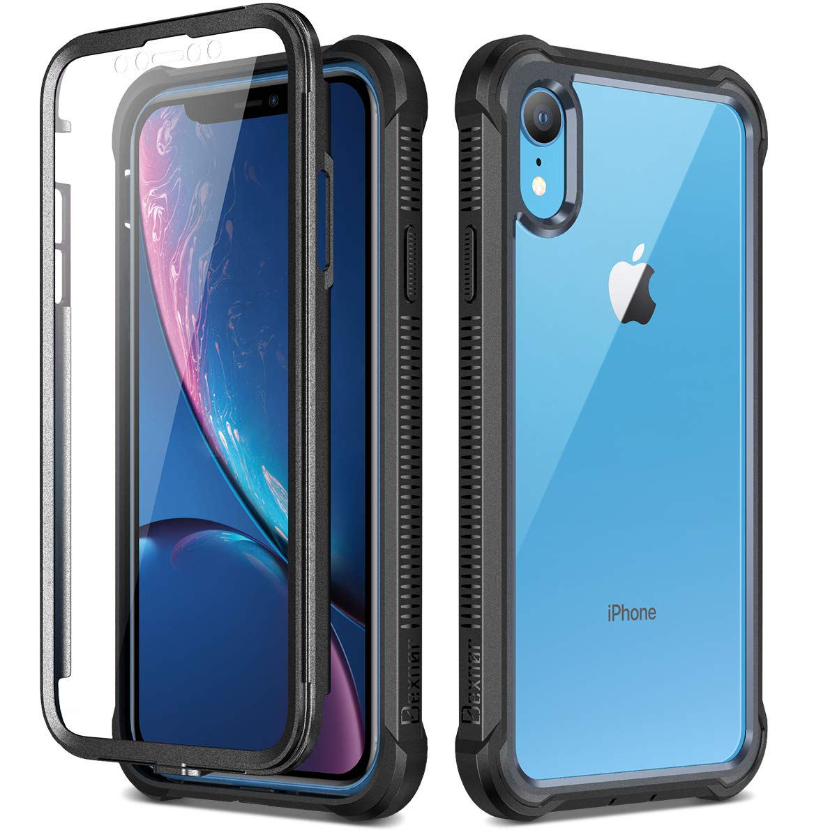 Dexnor Compatible with Iphone XR Case 6.1 Inch, 360 Degree Full Body Anti Slip and Shockproof Soft TPU Bumper + PC Clear Protective Cover (2019 Release) with Built-in Screen Protector - Black