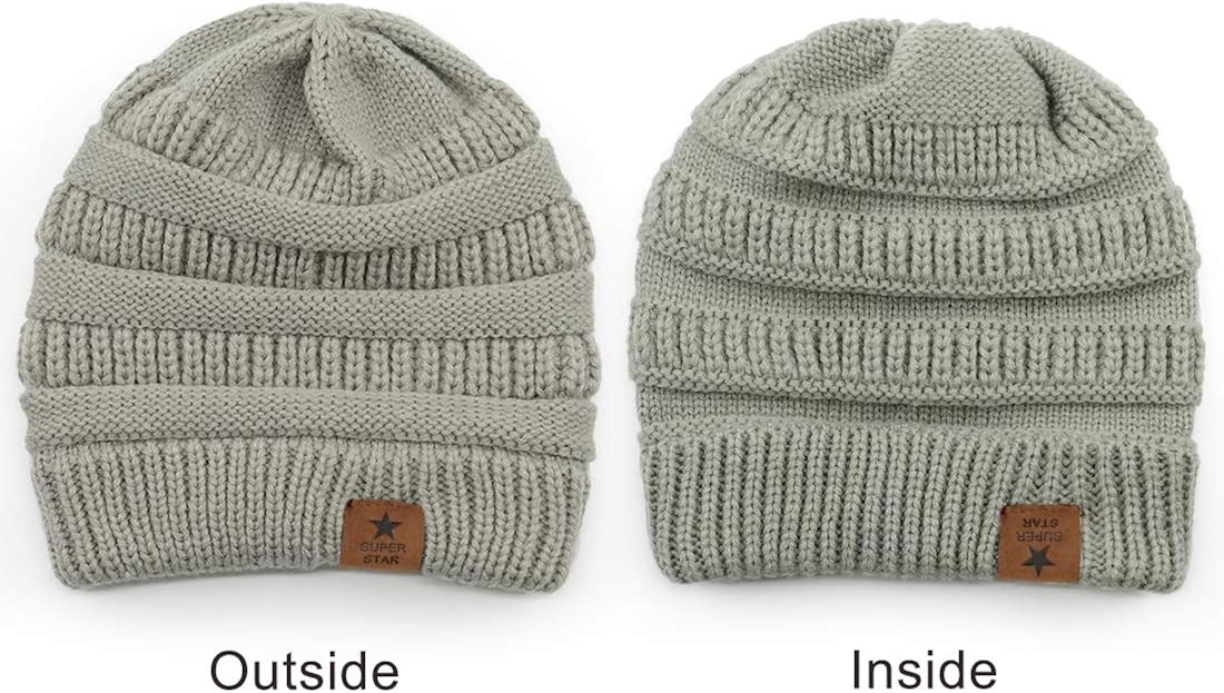 Durio Soft Warm Knitted Baby Hats Caps Cute Cozy Chunky Winter Infant Toddler Baby Beanies for Boys Girls 3 Pack Black & Light Grey & Navy: Clothing