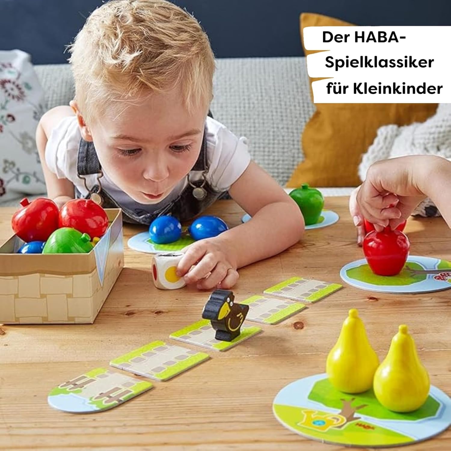 HABA Erster Obstgarten – Meine ersten Spiele: Brett- & Familienspiel rund um Farben und Formen, Holzspielzeug-Spieleklassiker für Kleinkinder ab 2 Jahren – 1004655001