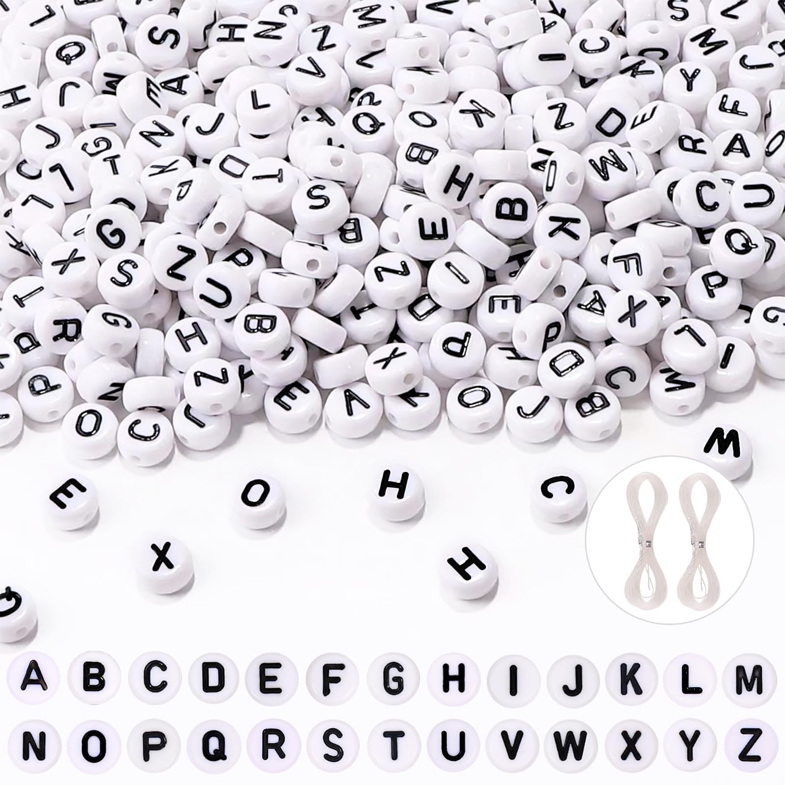 JOLCEEY 1000Pcs Acrylic Letter Beads for Bracelet & Necklace Making, 7mm White Round Alphabet Beads for DIY Jewelry