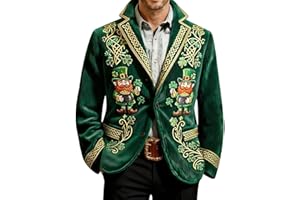 St Patricks Day Mens Casual Blazer Jacket Shamrock Print Corduroy Lapel Slim Fit Suit Coat Holiday Party Outfit