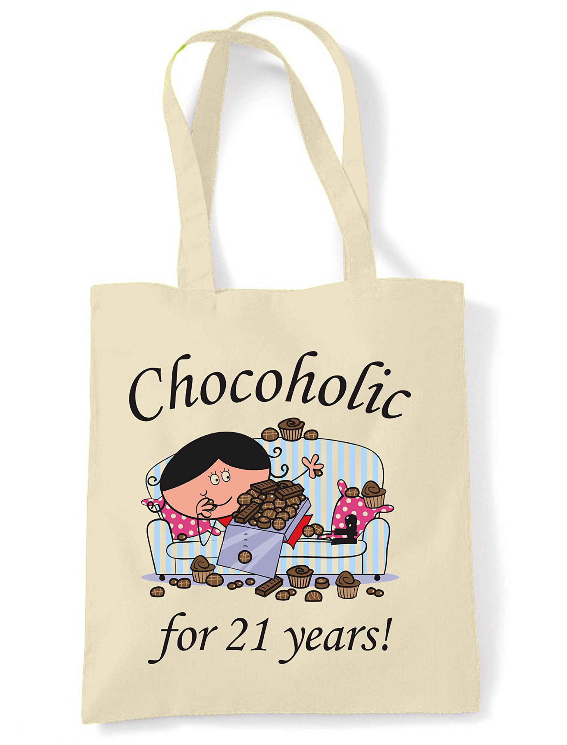 Tribal T-Shirts Chocoholic For 21 Years - 21st Birthday Gift Bag - Tote Shoulder 21st Gift Bag with Long Handles for Carrying over the Shoulder - 100% Cotton - 21st Gifts for Her Special Day.