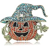 Rhinestone Pumpkin Witch Hat Brooch Lapel Pin for Women Girls Men Crystal Smiling Face Halloween Festival Party Accessories Pins Sweater Hat Dress Suit Jacket Badges Backpack Brooches Delicate Thanksgiving Jewelry Gifts Clothes Decoration