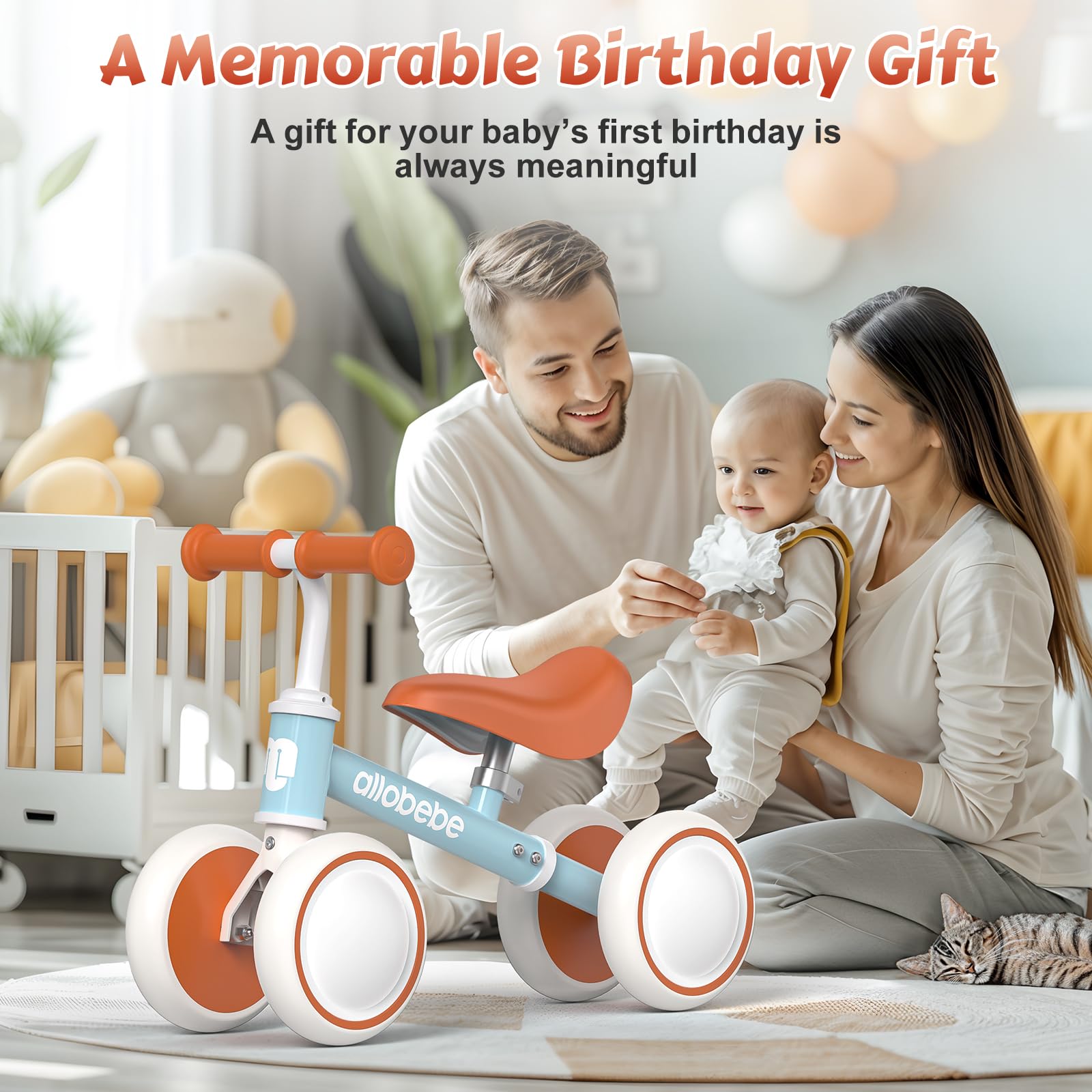 allobebe Baby Balance Bike, Cute Toddler Bikes 12-36 Months Gifts for 1 Year Old Girl Bike to Train Baby from Standing to Running with Adjustable Seat Silent & Soft 3 Wheels