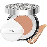 2aN Gleaming Tension Cushion Foundation Pact, Korean Cushion Foundation Makeup, Lightweight & Buildable Coverage with Ceramides and Centella Asiatica (#27 Soft Amber, 0.45 oz)