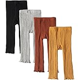 Looching 4 Pack Baby Toddler Kids Girls Footless Tights Cotton Leggings Cable Ribbed Knit Ruffle Stocking Pant