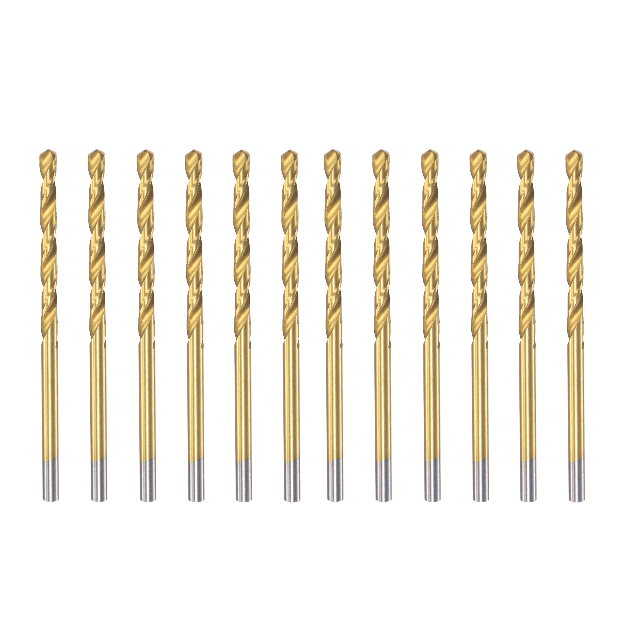 sourcing map 2.7mm Drill Bits High Speed Steel Straight Shank 60mm Length Twist Drill Bit Fully Ground Titanium Coated 12 Pcs