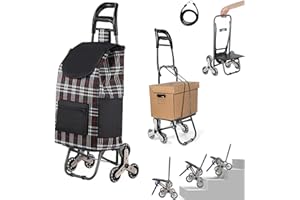 Tlingsd Folding Shopping Cart, Tri-Wheels Stair Climbing Grocery Utility Cart with Wheel Bearings Stainless Steel Frame and D