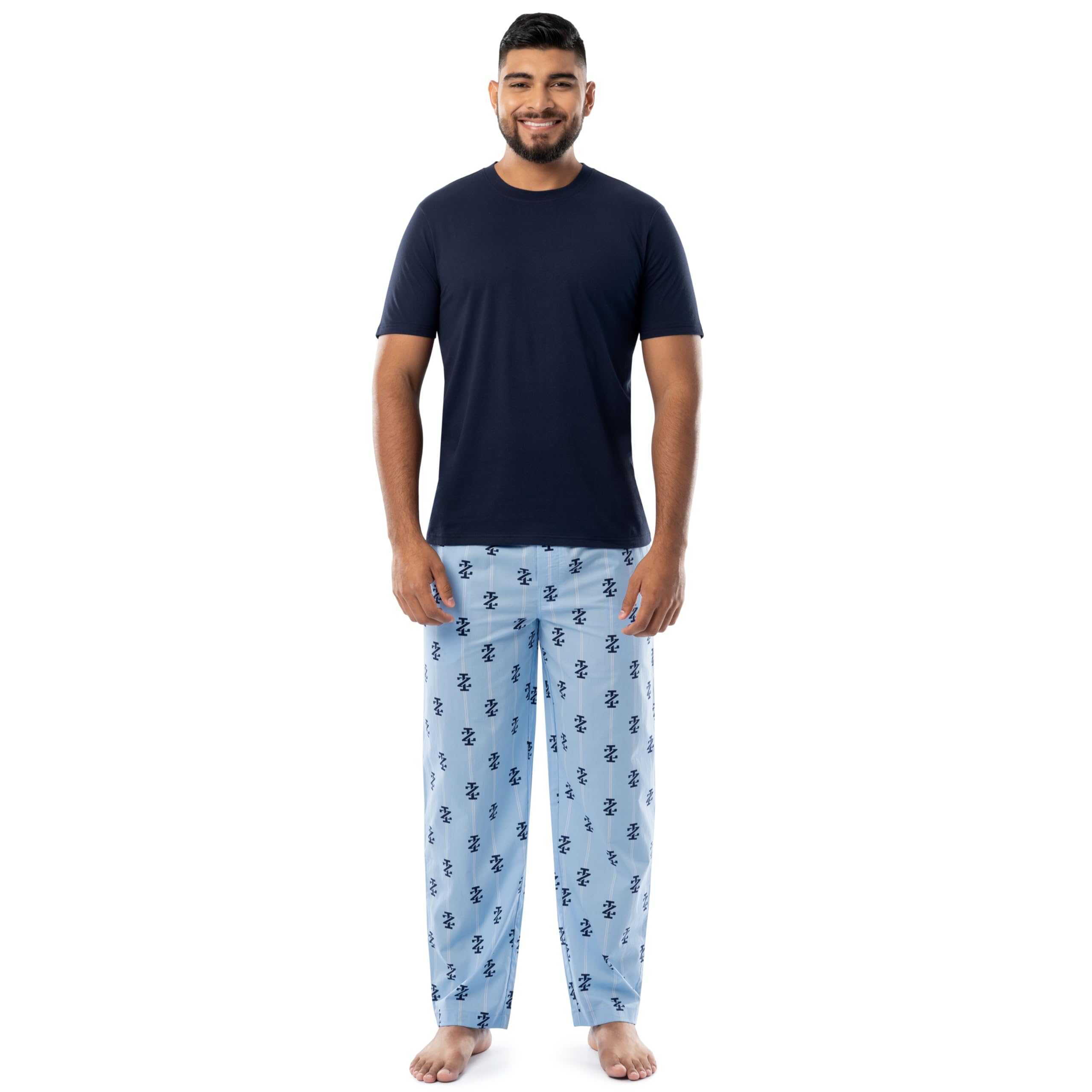 Photo 1 of IZOD Men's Short Sleeve Jersey Top and Printed Pants Pajama Sleep Set, Navy/Blue Logo
