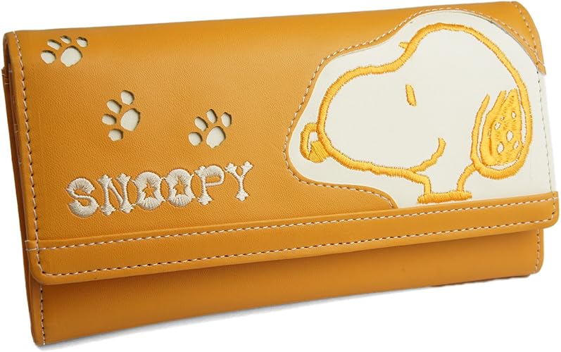 Amazon スヌーピー Snoopy 財布 レディース 長財布 フラップ 刺繍 足跡 パンチング 雑貨 グッズ イエロー スヌーピー 財布