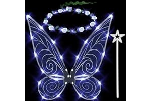 quescu 3pcs Light up Fairy Wings for Adults,LED Butterfly Wings for Girls,Angel Wings Halloween Costume Dress Up for Kids