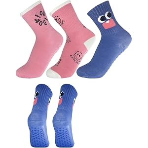 3 Pairs Pilates Grip Socks Non Slip with Grips for Women,Yoga Barre Socks | Hospital Ballet Dance Home Workout Anti-Slip Desi