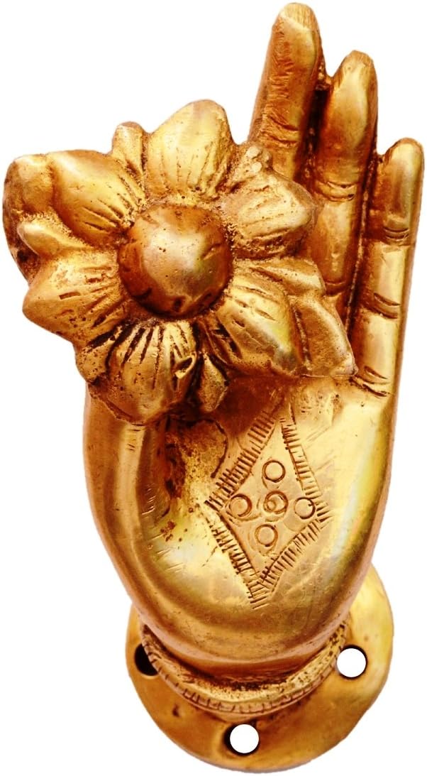 Purpledip Brass Door/Window/Cupboard Handle: Buddha's Blessing (11130), Gold, large