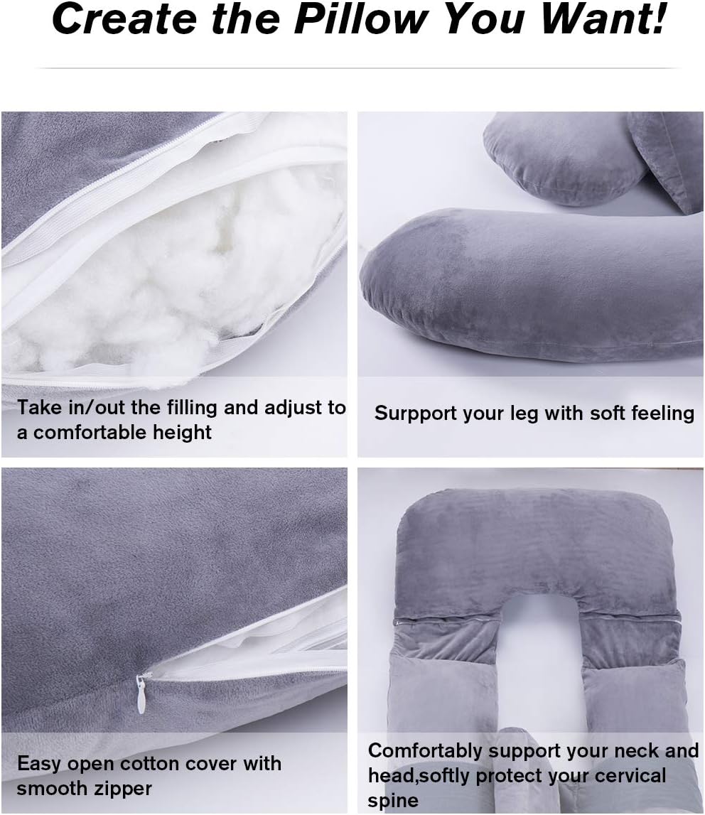 AS AWESLING 60in Full Body Pillow | Nursing, Maternity and Pregnancy Body Pillow | Extra Large U Shape Pillow and Lounger with Detachable Side, Separate Support Pillow and Removable Cover (Grey)…: Home & Kitchen