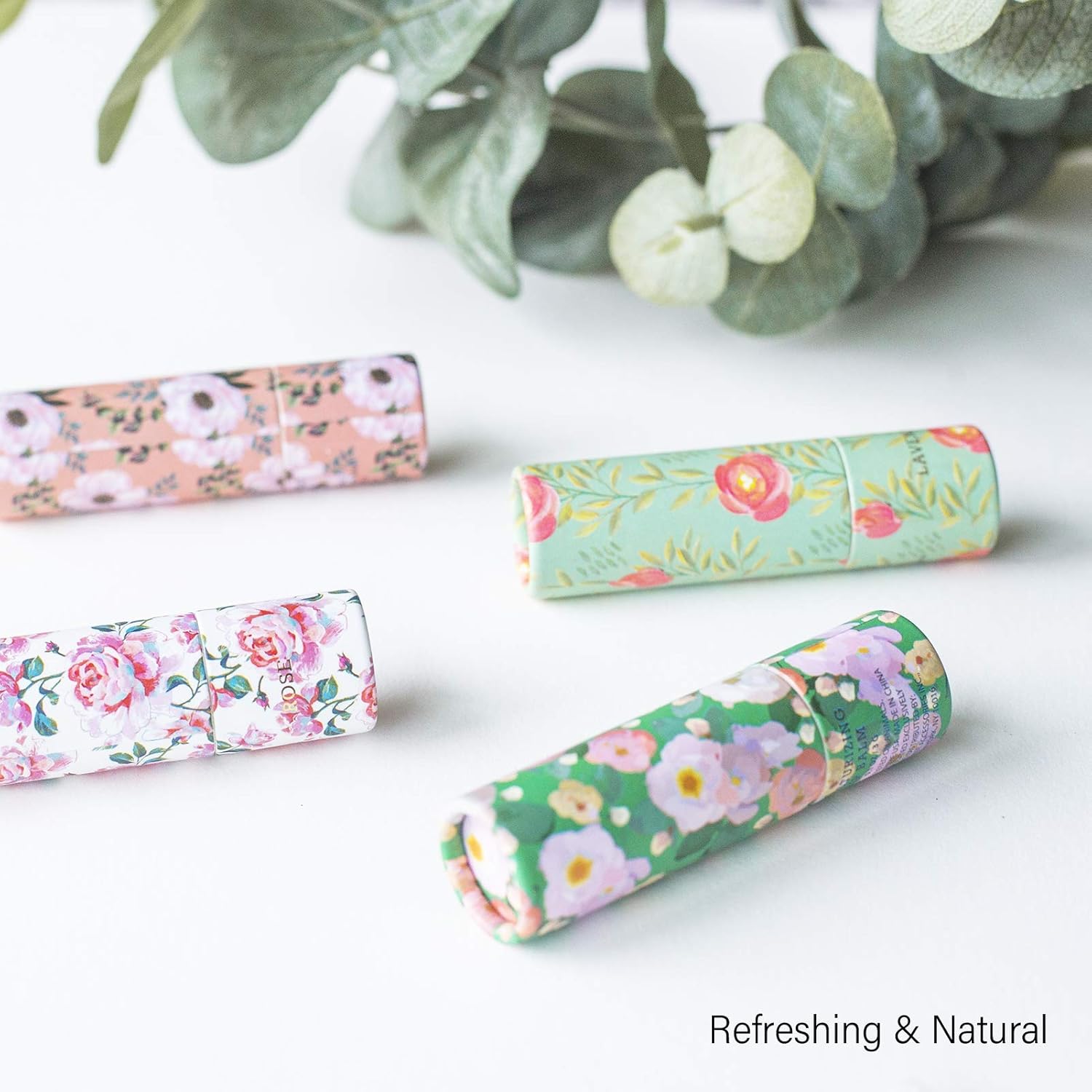 Beauty Concepts Four Piece Lip Balm Collection with Shea Butter, Moisturizing Lip Balm Gift Set (Rose, Lavender, Honey & Mint - Green Box) : Beauty