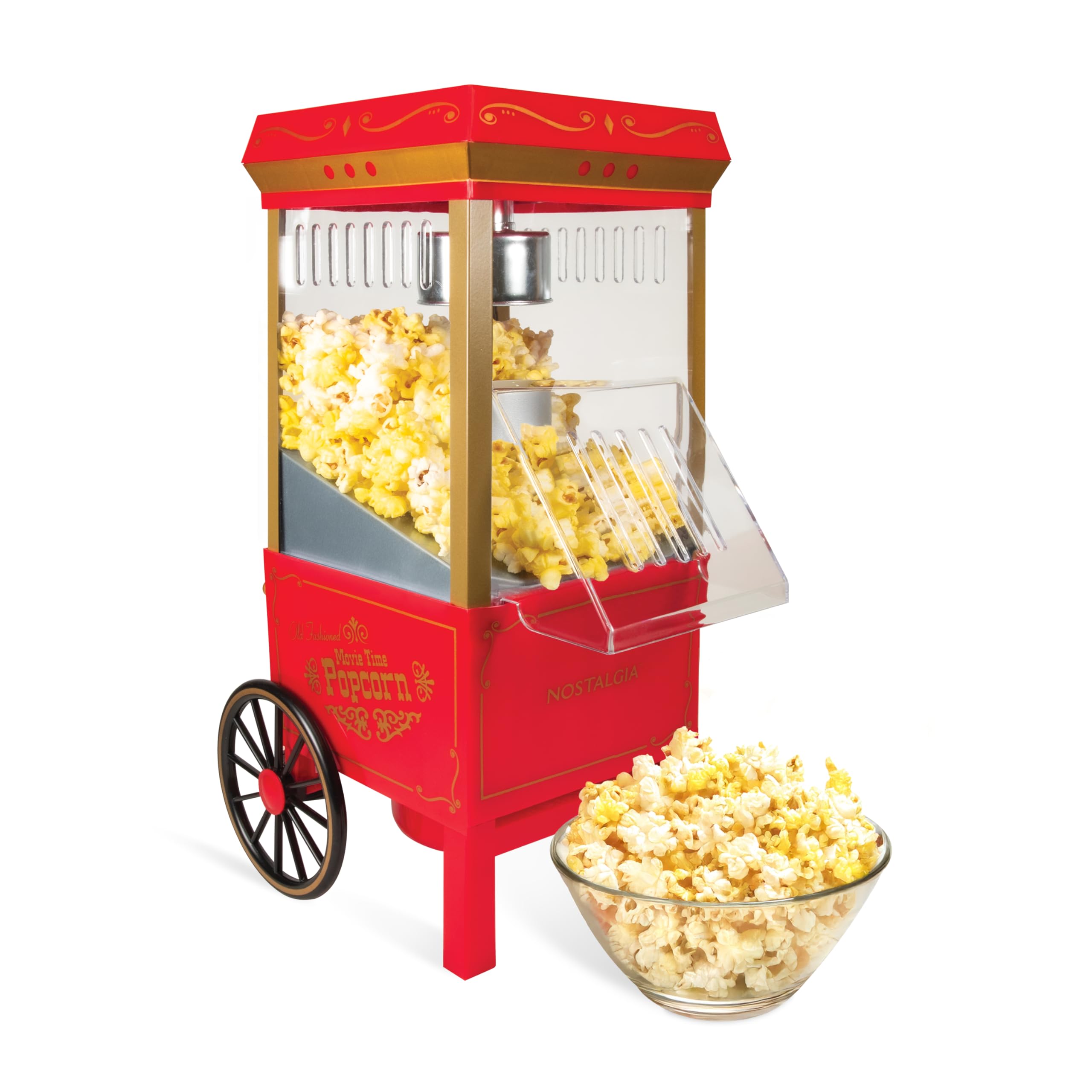 Photo 1 of ***USED, SELLING AS IS*** Nostalgia Vintage Hot-Air Popcorn Maker Machine - Makes Up to 12 Cups - Oil-Free - Healthier Popcorn - Classic Stand-Up Cart With Wheels - Includes Kernel Measuring Cup - Red