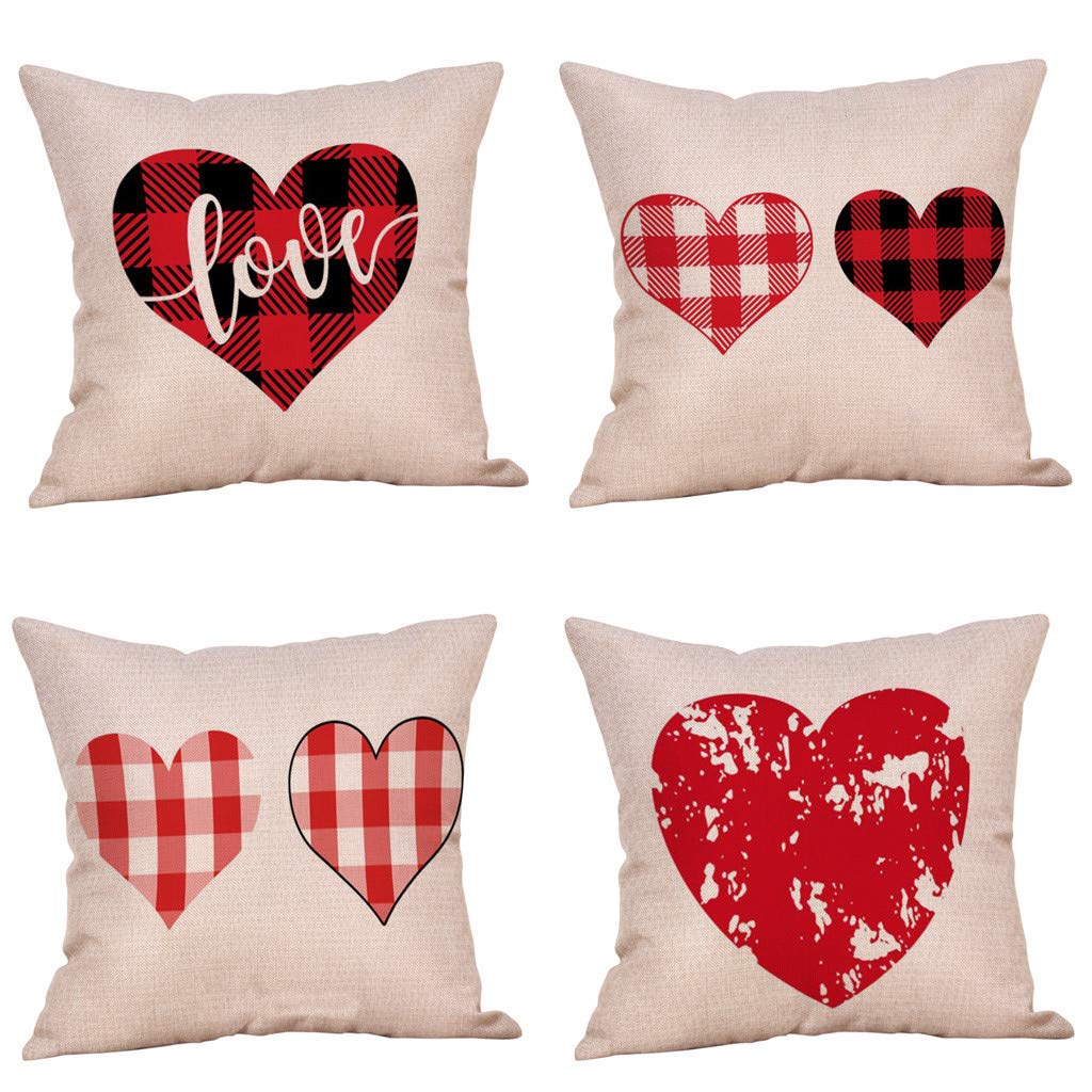 Valentine S Day Pillow Covers Plaid Love Hearted Printing