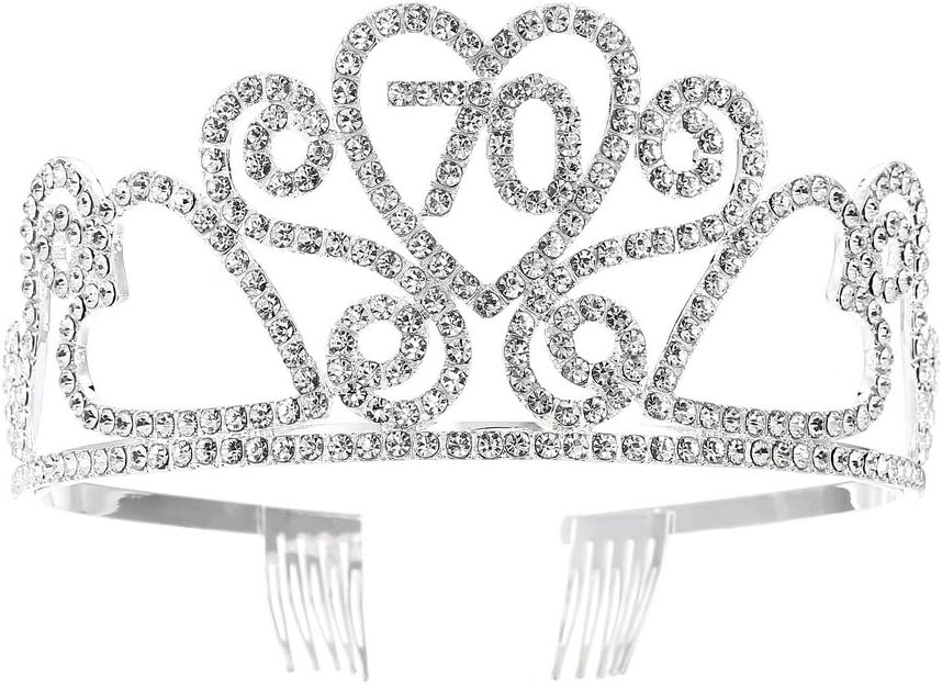 FF 70th Birthday Tiara Crown with Combs Silver Finish Amazon.sg Fashion