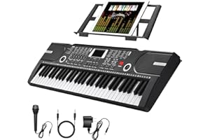 HERTMUN 61 Key Keyboard Piano, Portable Electronic Keyboard Piano for Beginners with Speakers, Microphone, Sheet Music Stand, 100 Voices, 100 Rhythms, Digital Music Keyboard for Beginners