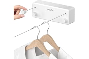 Mbillion Retractable Clothesline 13.8 Ft Stainless Steel Double Clothes line retracting Indoor Heavy Duty Retractable Laundry Line Wall Mounted (Double Line-White)