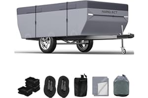 NARELECT Pop up Camper Cover 10'-12' Tent Trailer Cover 7 Layers Top Waterproof Anti-UV Ripstop Folding Camper Covers Heavy Duty All Season Protection with Windproof Strap
