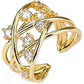 MUNIGSMUR 18K Gold Plated Rings for Women and Teen Girls Non Tarnish Cubic Zirconia Fidget Ring Butterfly/Snake/Mesh/Cross/Crown Knuckle Ring Open Adjustable Statement Stacking Chunky Rings