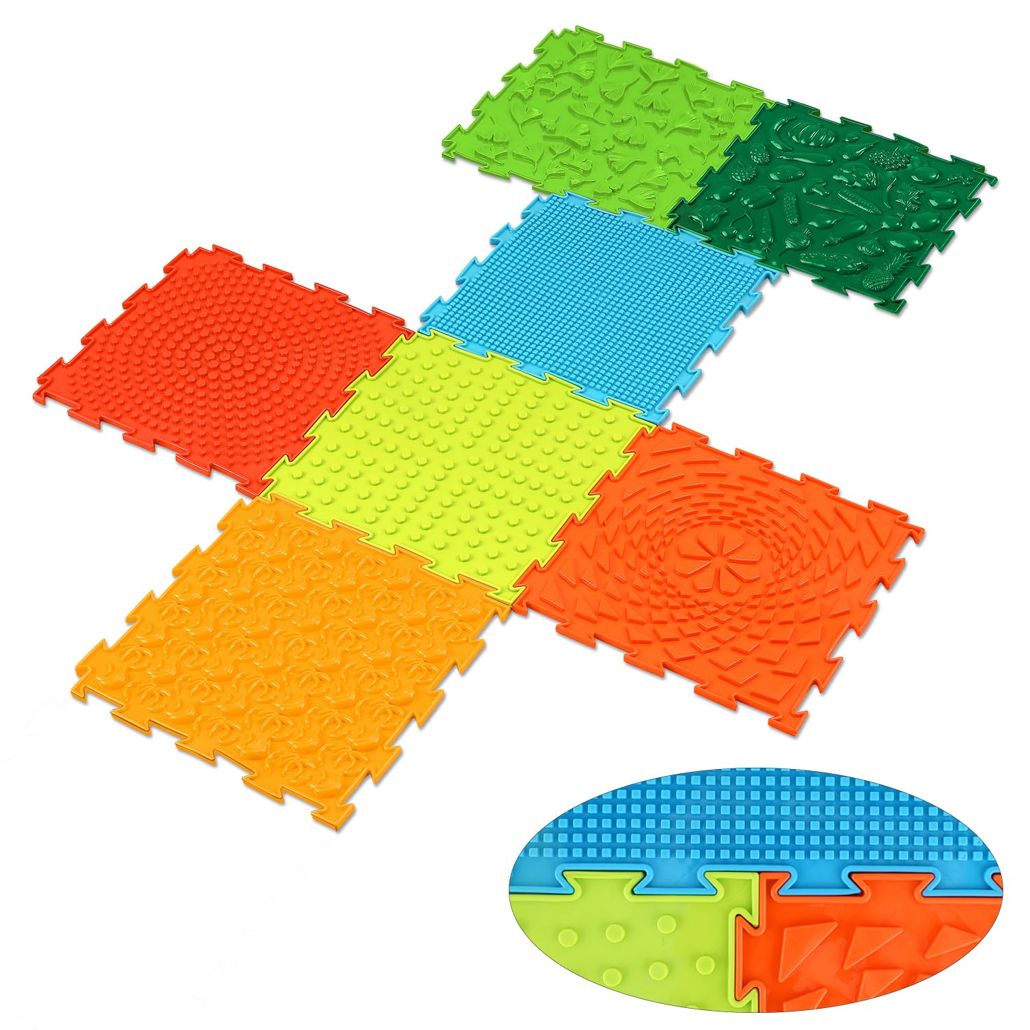 PEUTIER 7pcs Sensory Floor Mats, Multicolored Fun Sensory Tiles Set Assorted Pattern Sensory Play Pads for Floor Massage Rugs for Kids Orthopedic Floor Carpets Puzzle Floor Mats for Kids (7 Colors)