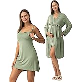 SUNNYBUY Women's Nursing Nightgown Maternity Robe Set, 3 in 1 Labor Delivery Breastfeeding Dress Postpartum Sleepwear