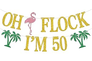 AERYOURTAR Oh Flock I'm 50 Banner, Glitter Happy 50th Birthday Anniversary Party Decorations, Pineapple Party Decor, Hawaiian Luau Tropical Aloha 50 Theme Party Photo Props