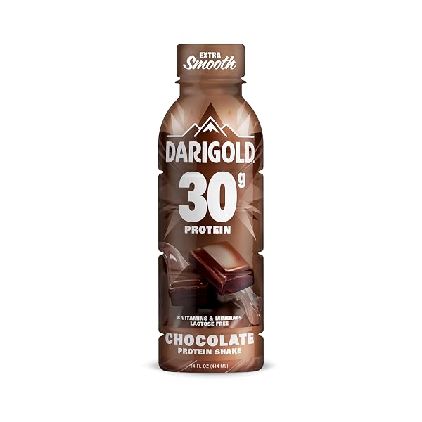 DARIGOLD READY TO DRINK CHOCOLATE PROTEIN SHAKE, 30G PROTEIN, NO ADDED SUGAR, LACTOSE FREE, ONLY 170 CALORIES, ELECTROLYTES, GLUTEN FREE – 14OZ BOTTLES 12 PACK