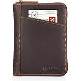 Polare Full Grain Leather Dual Passport Wallet and RFID Blocking Bifold Passport Cover Travel Document Organizer Holder 2 Passports (Dark Brown)