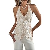 SweatyRocks Women's Sequin Halter Tops Sleeveless Wrap V Neck Asymmetrical Hem Party Night Out Top